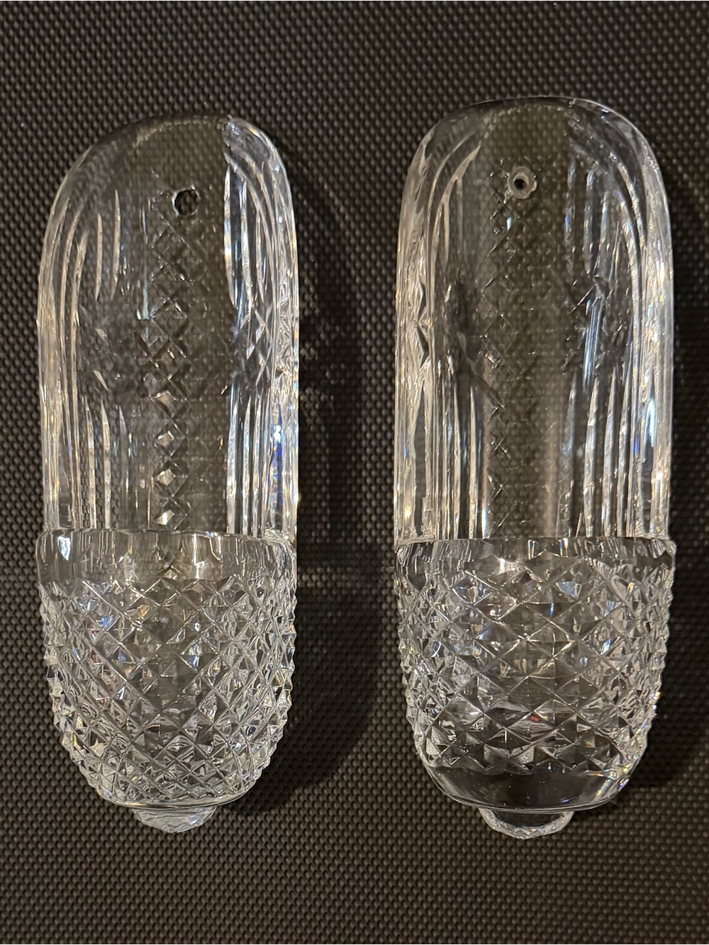Vintage Pair Waterford Diamond Cross Cut Crystal Holy Water Fonts Wall Pocket